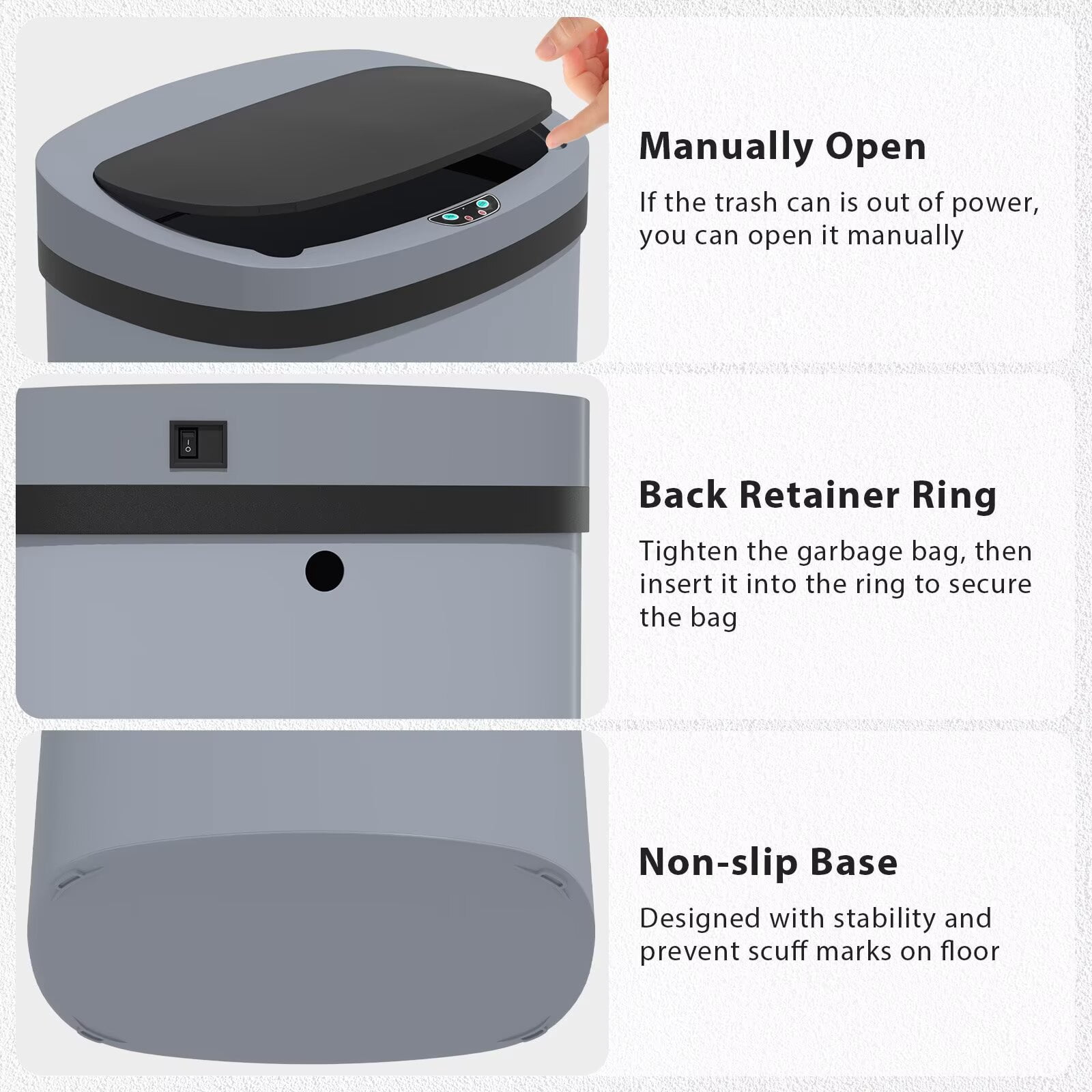 CL.HPAHKL Kitchen Trash Can 13 Gallon, Touchless Automatic Garbage Can with Lid, Motion Sensor Trashcan for Kitchen Bathroom Office, Gray