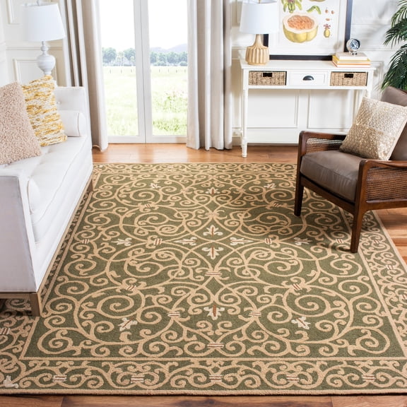 SAFAVIEH Chelsea Aragon Geometric Borders Wool Area Rug, Light Green, 7'9" x 9'9"