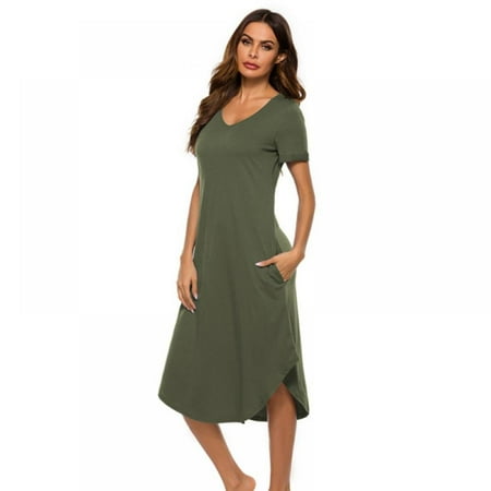 

Womens Night Shirt for Sleepwear Nightgowns Short Sleeve Sleep Dress Print House Dress