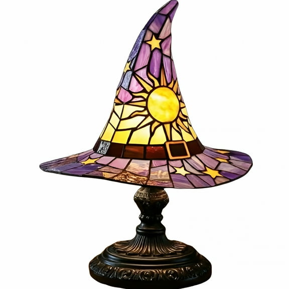 LAMIRO Witch Hat Lamps, Handmade Gothic Wizard Hat Shape Lights for Wiccans & Halloween Lovers, Stained Glass Witch Hat Lights with Mystical Charm for Bedroom Party of Halloween Decor