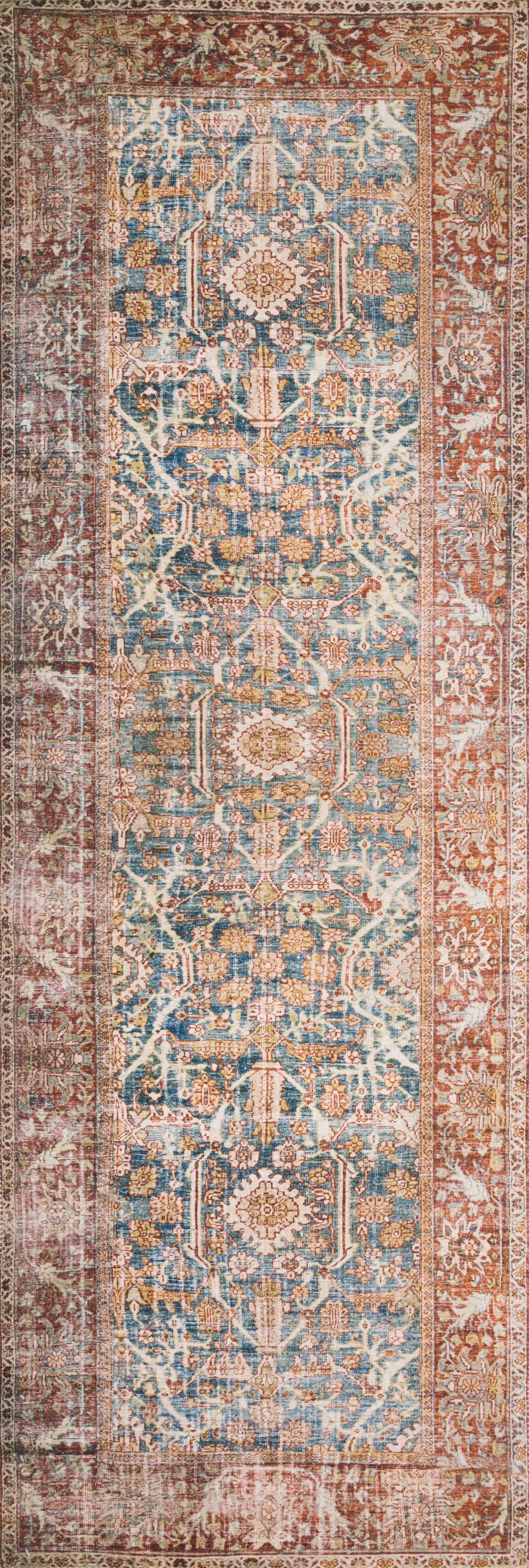 Loloi Layla Printed Oriental Distressed Ocean / Rust Area Rug