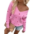 thumbnail image 2 of Women's Spring Autumn Knit Sweater Long Sleeve V Neck Heart Print Loose Knitwear, 2 of 10