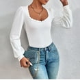 thumbnail image 3 of Womens Sweetheart Neck T Shirts Puff Sleeve Shirts for Women Long Slim Fitted Tee Tops White XL, 3 of 8