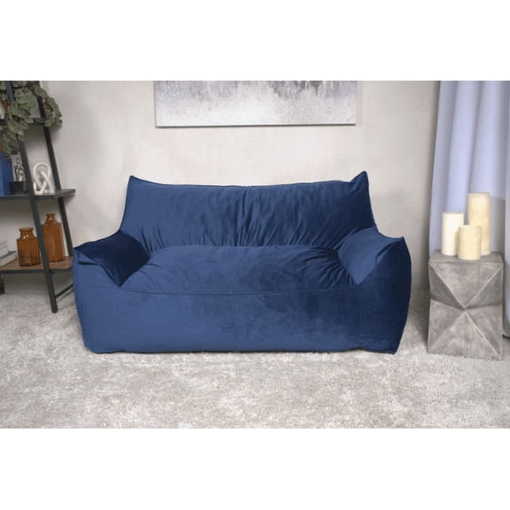 Fila Velveteen 2 Seater Oversized Bean Bag Chair with Armrests, Navy Blue