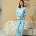 thumbnail image 4 of MecTo Women Pajamas Sets, Lady Floral Print Long-Sleeved PJ, Blue, 2 piece, Size L, 4 of 8