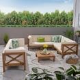 thumbnail image 2 of GDF Studio Keith Outdoor Acacia Wood 8 Seater Sectional Sofa Chat Set with Cushions, Teak and Beige, 2 of 13