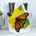 thumbnail image 4 of Butterfly Soft Flannel Fleece Throw Blanket, Monarch Breed Moth Insect Flower Leaves, Cozy Plush for Indoor and Outdoor Use, 50" x 60", Yellow Green Orange, by Ambesonne, 4 of 5