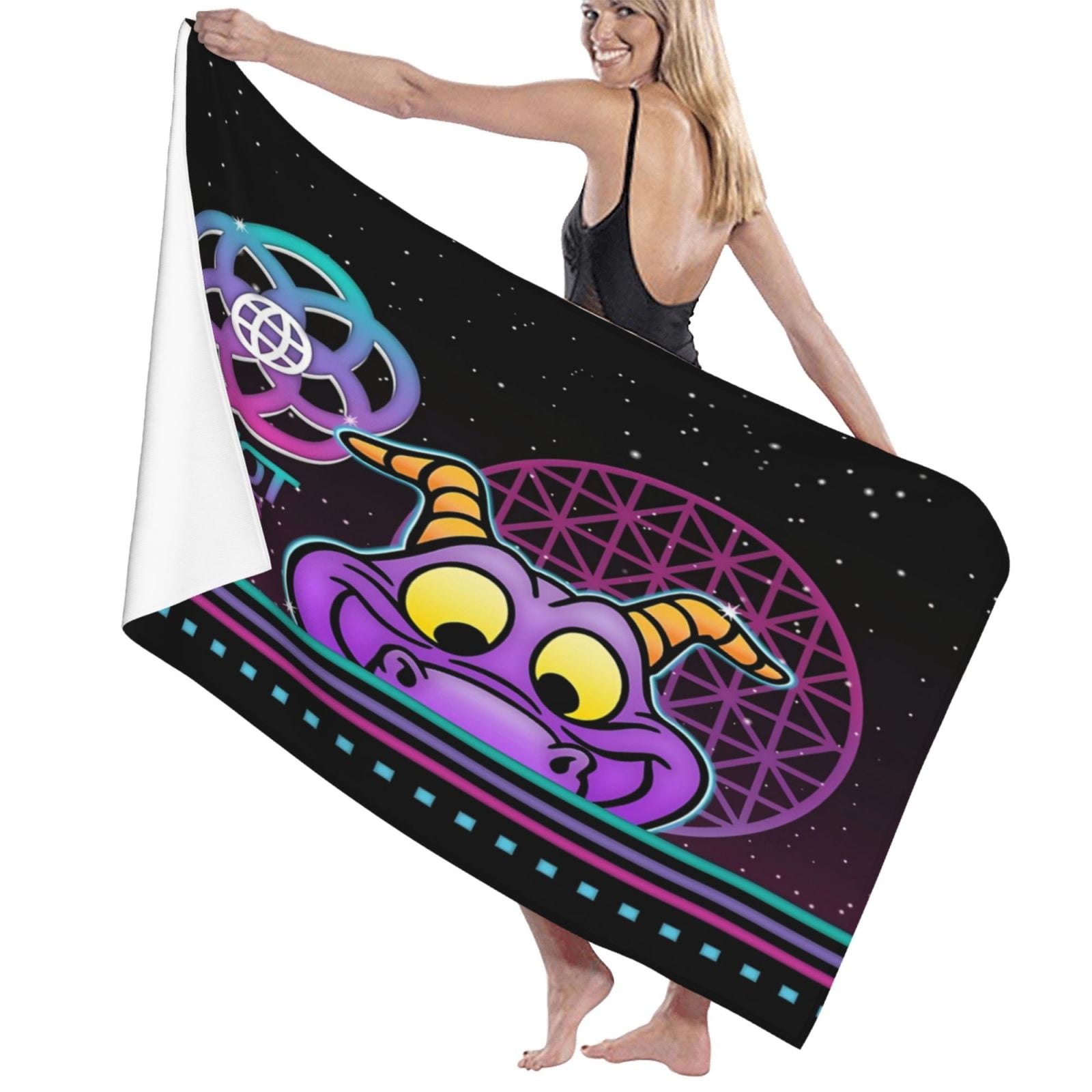 80'S Glow Figment Bath Towel Washcloths Beach Towel Quick Dry Towel Microfiber Absorbent Bath Towel 32x52 In