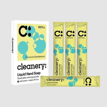Cleanery Moisturizing Hand Soap Refill Powder Concentrate 4Pack, 10oz refills, Coconut & Sandalwood