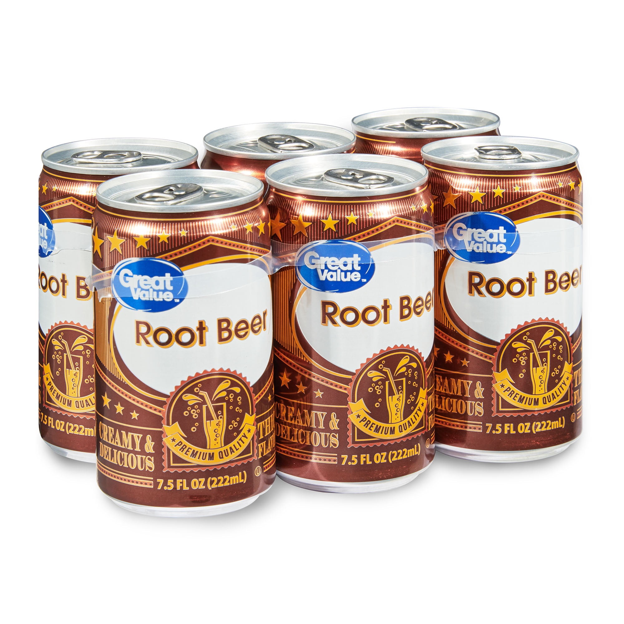 Great Value Root Beer Soda Pop, 7.5 fl oz, 6 Pack Cans