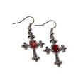 thumbnail image 1 of Steampunk Boucles d'Oreilles - Croix Fleur-de-lis avec Bijou Rubis, 1 of 1