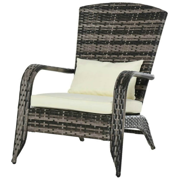 Yardi Yarda Patio Wicker Adirondack Chair with Tall Curved Backrest and Comfortable Armrests, All-Weather Rattan Fire Pit Chair with Soft Cushions, Mixed Brown & Cream White