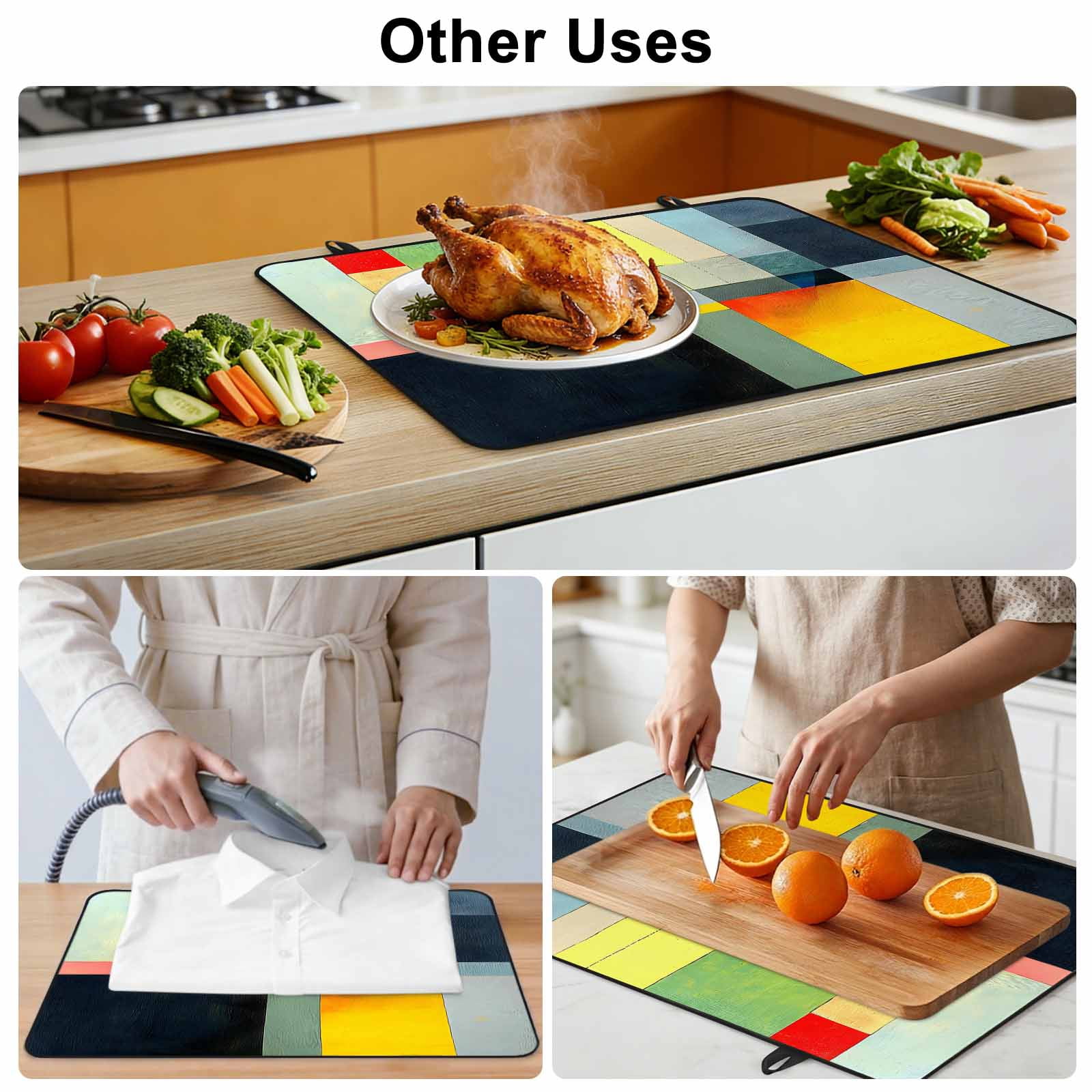 Colorful Geometric Stove Top Cover for Electric Stove, Heat-proof & Non Slip Glass Top Stove Cover Protector, Color Block Abstract Contemporary Kitchen Flat Cooktop Rubber Mat 24x21 Inches