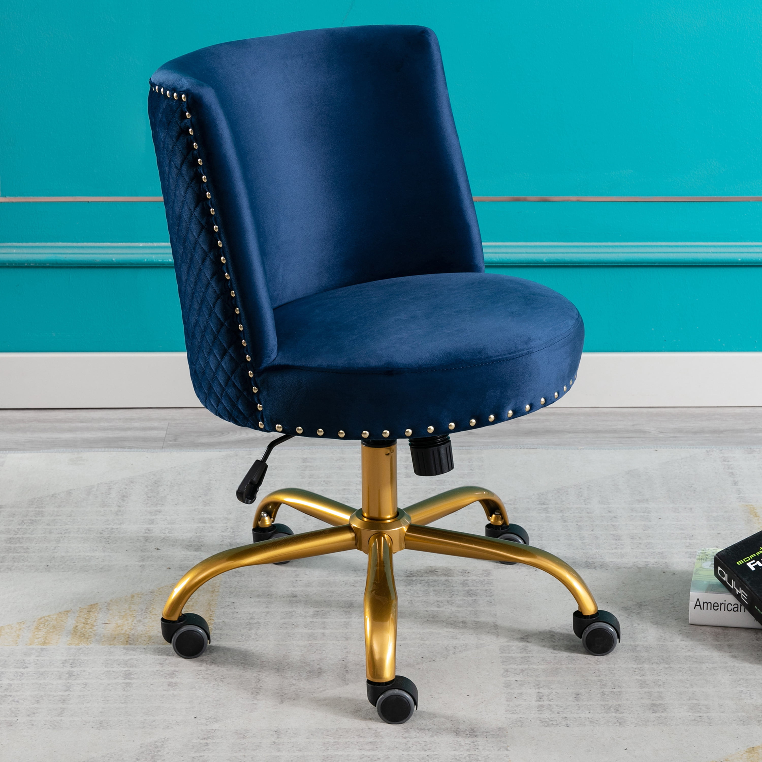 Accent Office Computer Desk Swivel Velvet Desk Chair with Nailhead Trim ...
