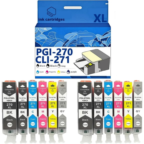 PGI-270XL CLI-271XL PGI 270 CLI 271 Ink Cartridges Compatible for Canon MG5720 5721 5722 6820 6821 6822 TS6020 Inkjet Printers, Leak-Proof Design Crisp Printing