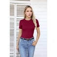 thumbnail image 6 of Vafful Bodysuits for Women Short Sleeve Going Out Outfits Shirts Body Suits Ribbed Knit Slim Fitted Button Down Tops Wine Red S, 6 of 7