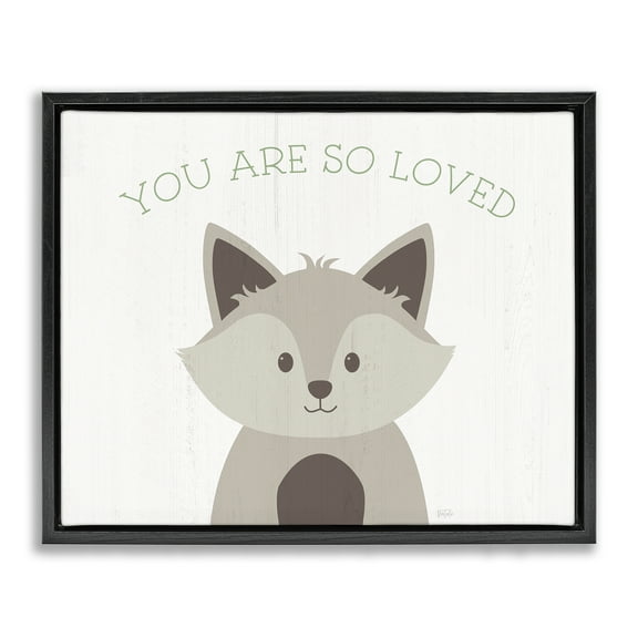 Stupell Industries So Loved Smiling Fox Animals Painting Black Floater Framed Canvas Art Print Wall Art, 21 x 17