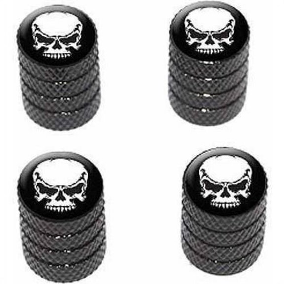 Tribal Skull on Black Tire Rim Wheel Aluminum Valve Stem Caps, Multiple Colors