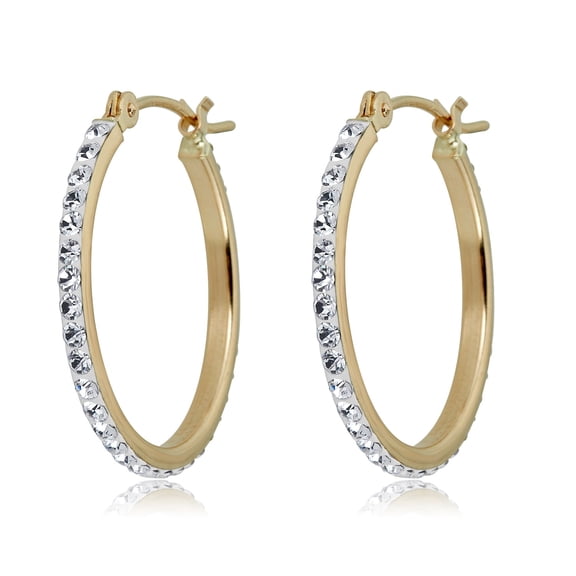 AVORA 10K Yellow Gold White  Crystal 20mm Hoop Earrings