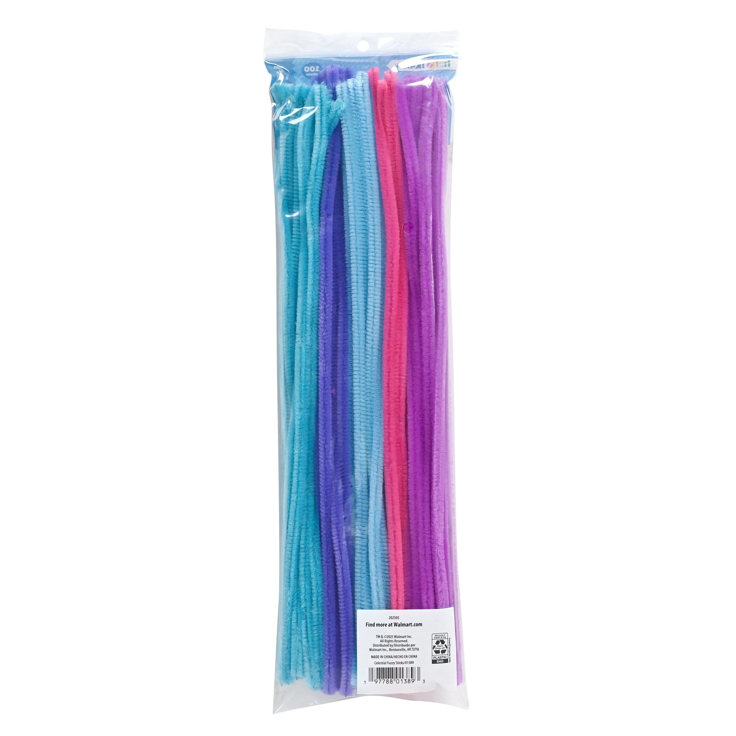 Hello Hobby Fuzzy Sticks, 100 Count, Cosmic Multicolor Chenille Stems for Kids Crafts and DIY Projects