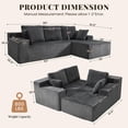 thumbnail image 2 of 96" L-Shape Modular Cloud Couch, 3-Seater Deep Seat Corduroy Sectional Sofa, Dark Gray, 2 of 8