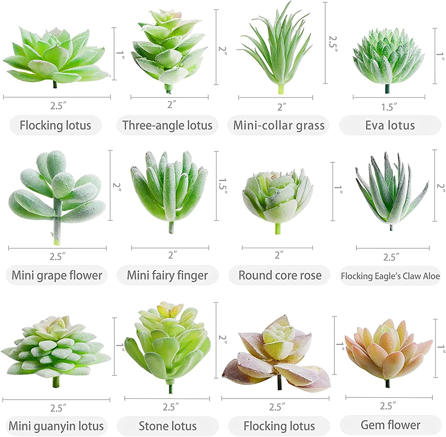 12 Pcs Artificial Succulents Mini Fake Plants Unpotted Faux Succulent for Craft, Small Plastic Assortment in Flocked Green Floral Decor Party, Cake, Garden & Outdoor