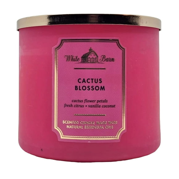 Bath & Body Works, Bougie à 3 Mèches White Barn avec Huiles Essentielles - 14.5 oz - Nouveaux Parfums de Base! (Fleur de Cactus)