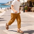 thumbnail image 6 of JOANKDMI Boys Cotton Linen Casual Pants Lightweight Elastic Waist Trousers Loose Fit Cropped Ankle Pants for Kids Summer Beach Vacation Lounge Wear with Pockets, 8-9, 6 of 9