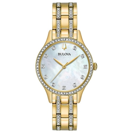 Watch Crystal Box - Bulova Women's Gold Tone Crystal Watch Box Set with Bangle Bracelets