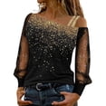 thumbnail image 1 of Pompotops Women's Pullover Long Sleeve Mesh Splicing Rounder Neck Tops, 1 of 5