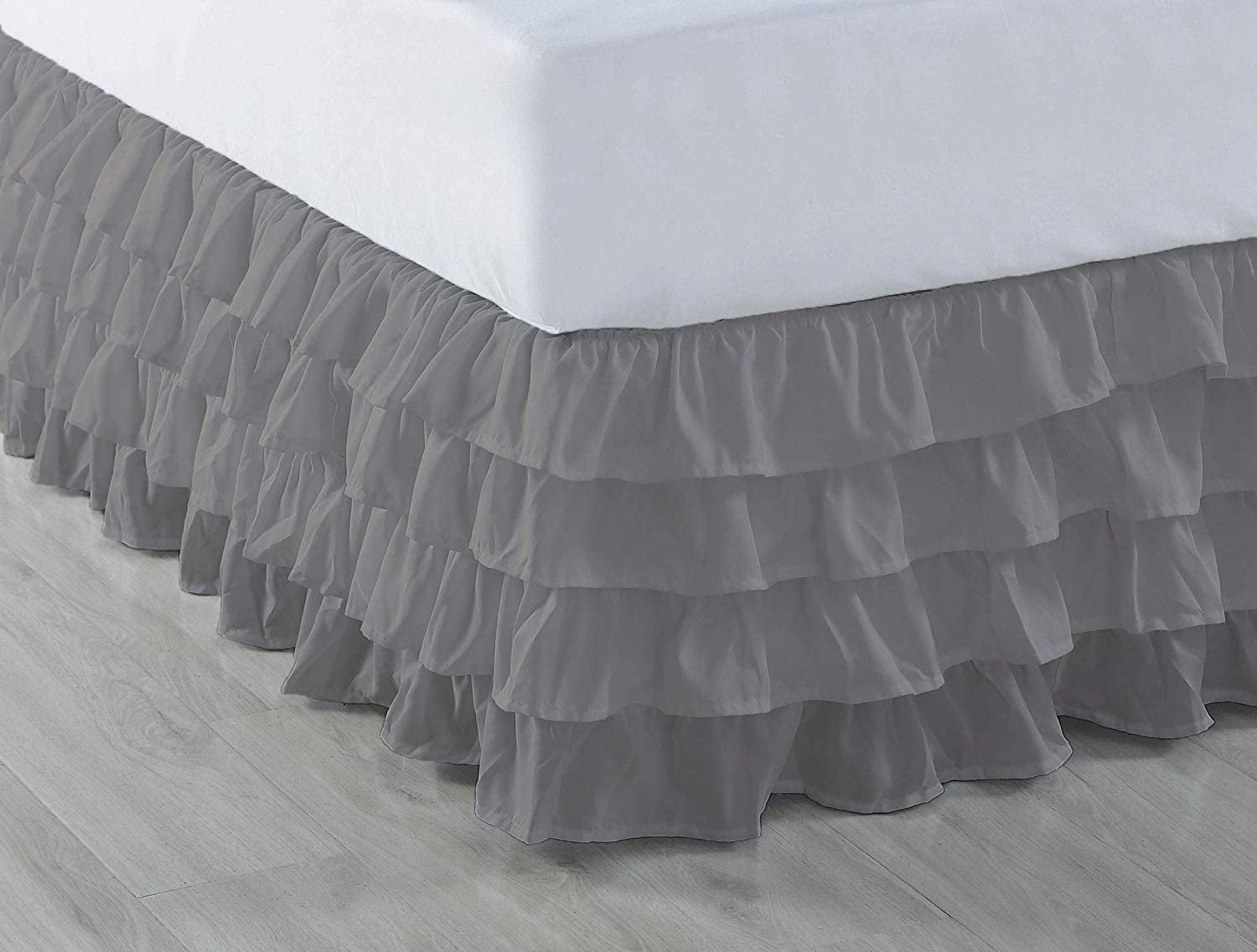3 Layer Ruffled Bedskirt, Essy Care - 100% Microfiber Fabric, 3 Layer Ruffled Bed Skirt Cal King Size College 3 Layer Ruffled Bed Skirt 22" Drop - Dark Gray Solid.