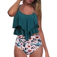 thumbnail image 4 of gakvbuo Summer Bikini Sets for Women Tankini Swimsuits Ruffled Flounce Tank Top High Waisted Bottom Tummy Control Floral Modest Swimwear Bohemia Bikini 2 Piece Bathing Suits, 4 of 5