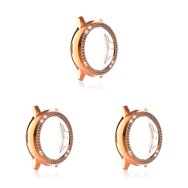 Cateissary Estuche para relojes Crystal Electroplate Sparkle Rhinestone Protector Creative Double Rows Watch Cover R830-40mm Rose Gold Type1 NO1