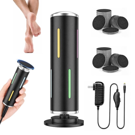 Electric Foot Callus Remover, Adjustable Speed Metal Foot File with 60 Pcs Sandpaper Discs, Professional Pedicure Tool for Feet Care - Dead, Hard Cracked Dry Skin & Calluses, Black
