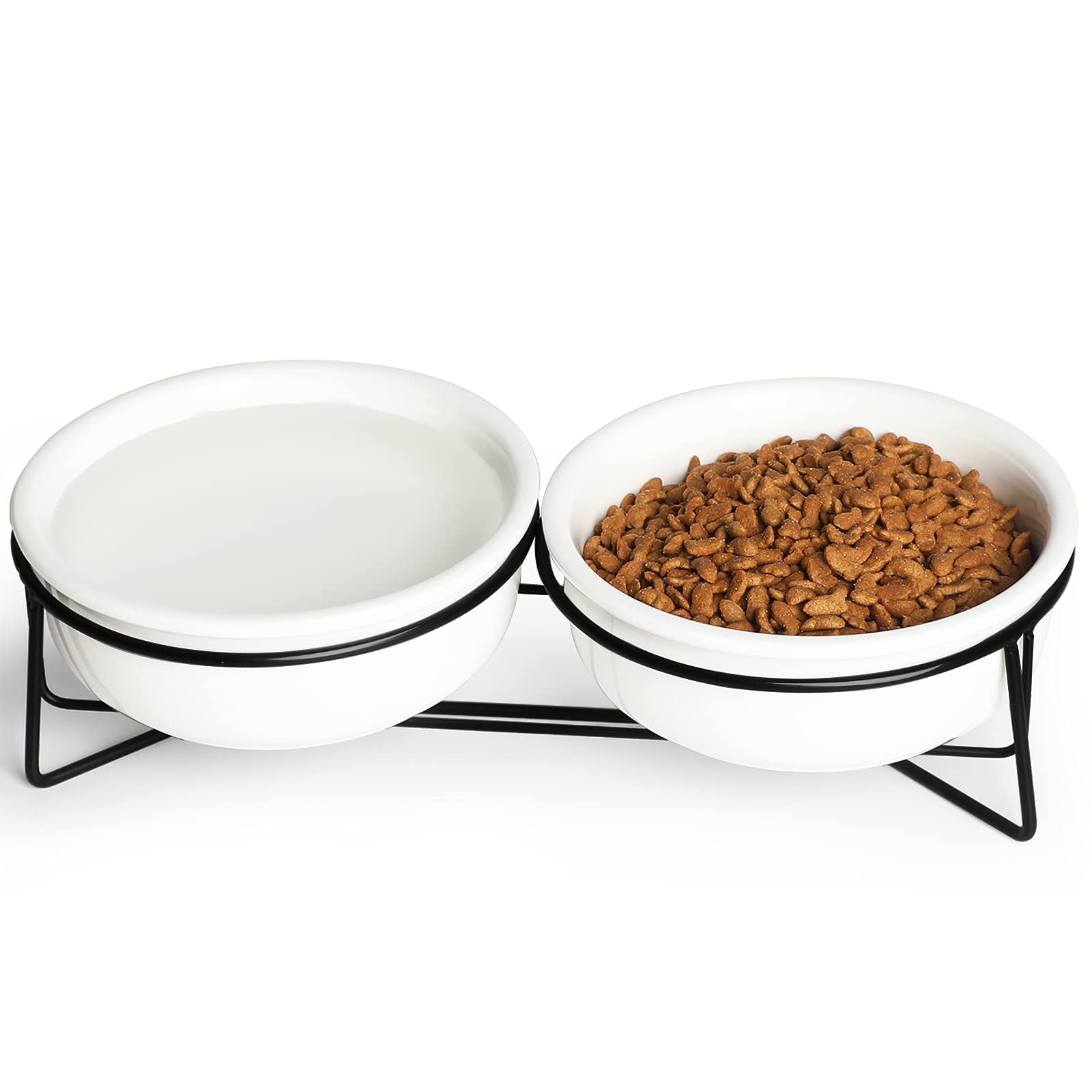 Cat Food Bowls,Ceramics Raised Cat Small Dog Bowls with Heighten Metal