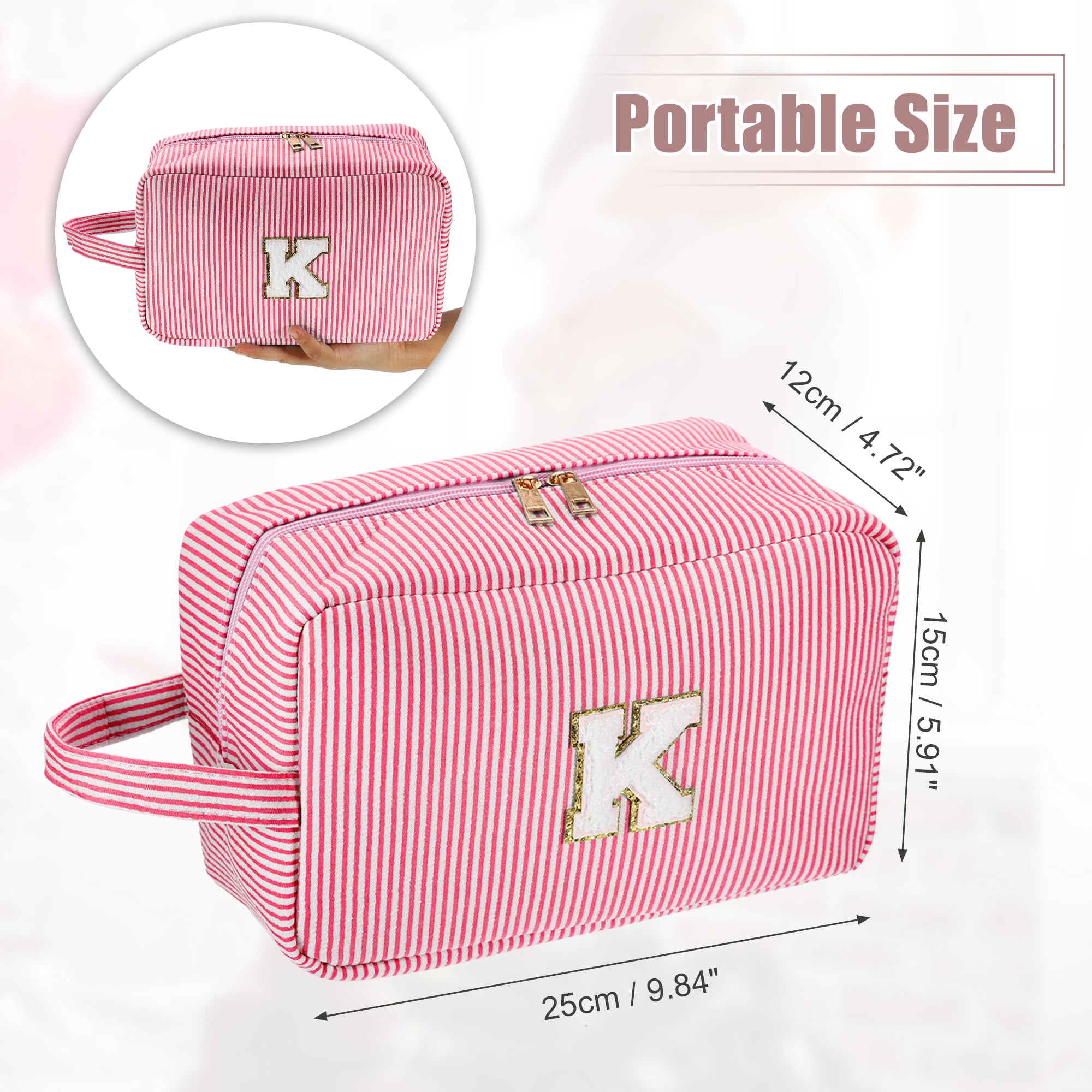 Unique Bargains Personalized Initial Make Up Bag K Cosmetic Bag Travel Makeup Bag Red