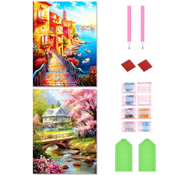 2 Piezas 5D DIY Taladro Diamante Pintura Conjunto Mar Y Del