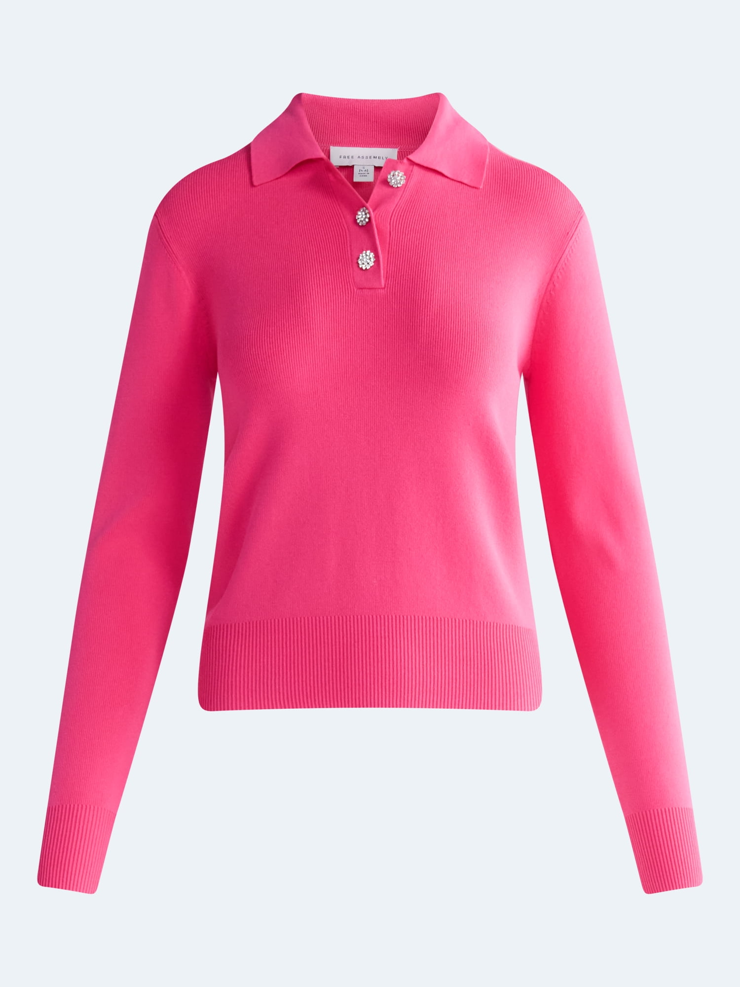 Free Assembly Women's and Women's Plus Polo Sweater with Long Sleeves, Lightweight, Sizes XS-4X