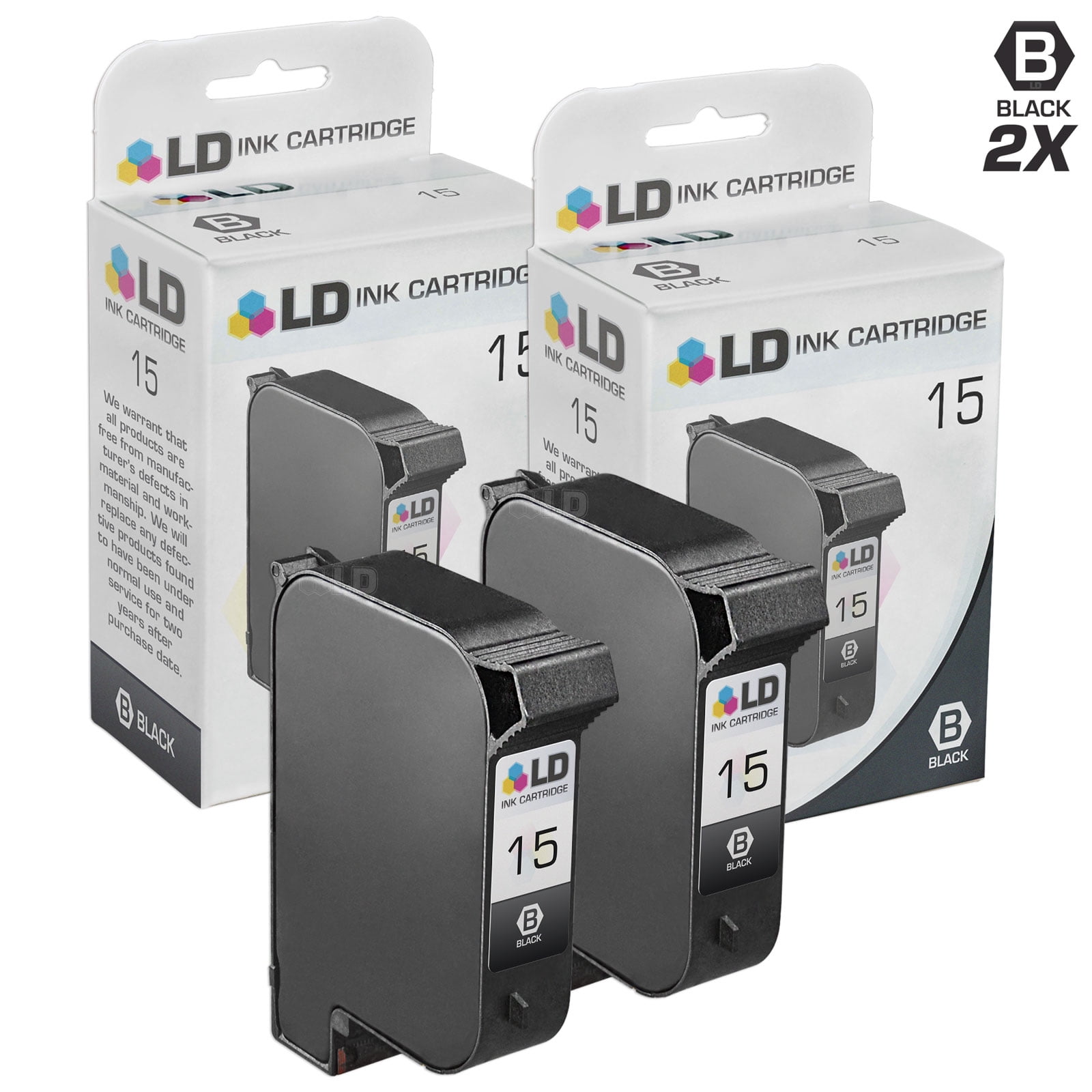 Reizen Begrip Lui LD Brand Remanufactured Cartridge Replacement For HP 15 C6615DN Black  Cartridges 2-Pack For DeskJet 3820, 812C, 920C, 940, Fax 1230, OfficeJet  5110, 5110v, 5110xi, PSC 500, 750, 950 - Walmart.com