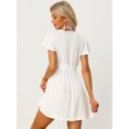 thumbnail image 4 of Mini vestido de mujer con escote en V profundo, manga corta y lazo en el frente blanco XS, 4 of 5
