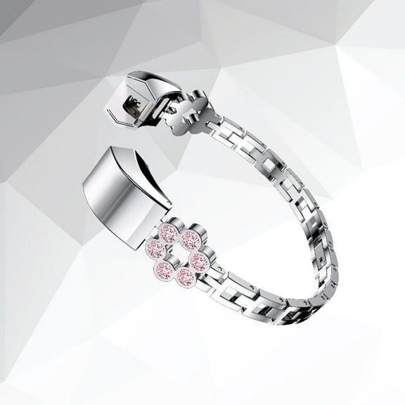 Worgeous Stainless Steel Strap for Watch Band Bling Chain Diamonds Flower Wristbands Bracelet for (Silver)