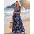 thumbnail image 5 of Navy Floral Print A-Line Maxi Dress With Cap Sleeves And Ruffle Hem Multicolor 3, 5 of 8
