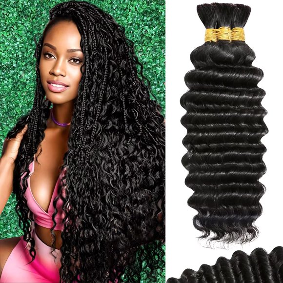 Afihond Human Braiding Hair For Boho Braids 120g Deep Wave Bulk Human Hair for Braiding Knotless 12A 100% Unprocessed Brazilian Virgin Hair Extensions Bulk Bohemian 3 Bundles Na