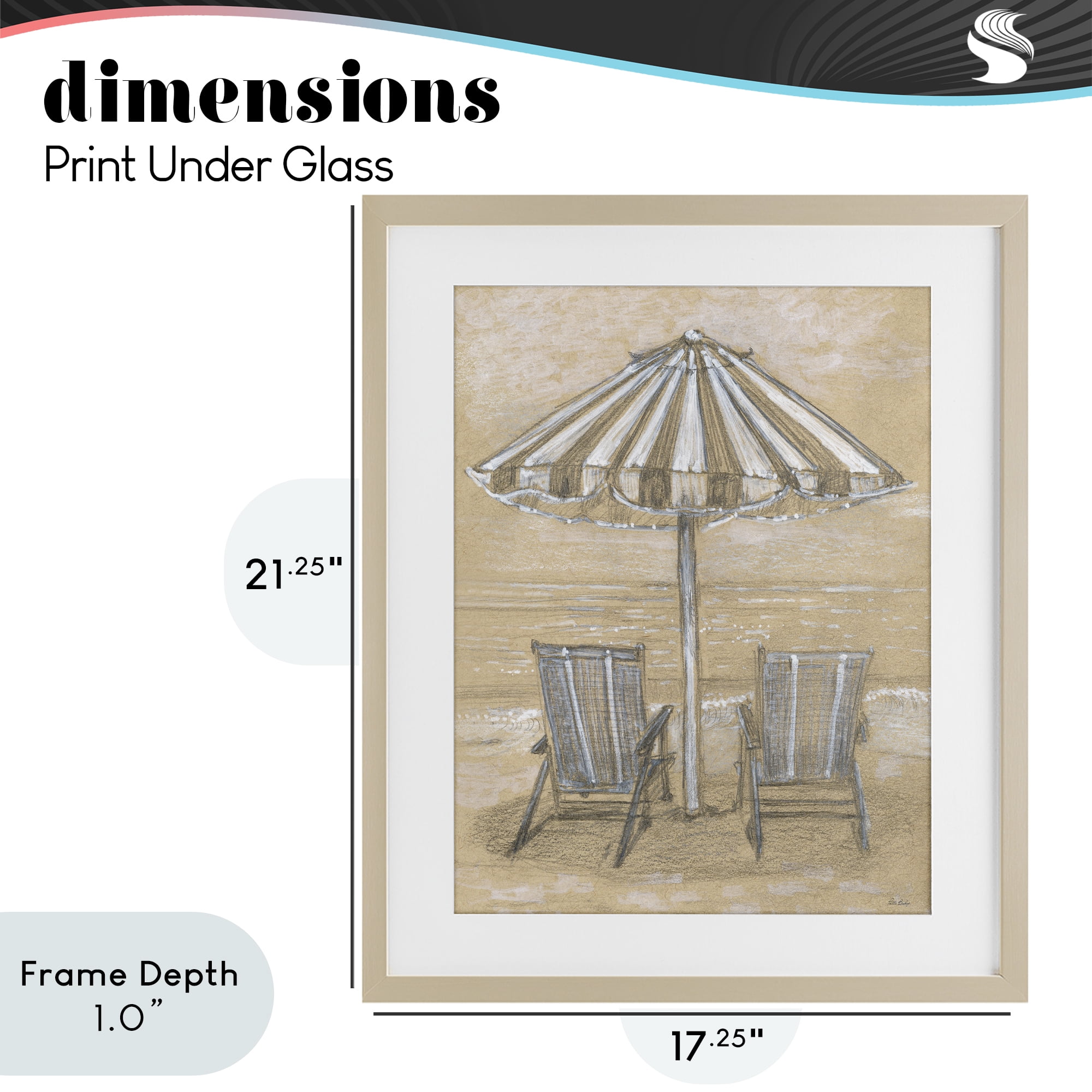 Stupell Industries Umbrella & Chairs Drawing Birch Framed Print Under Glass, design by Patti Bishop