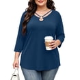thumbnail image 4 of Vivianyo HD Women's V Neck Tunic Shirt, Curved Hem Three Quarter Sleeve Solid Top for Women, Fall Stretch Casual Shirt for Shopping Trips and Daily Errands, Sizes L-5XL, 4 of 8