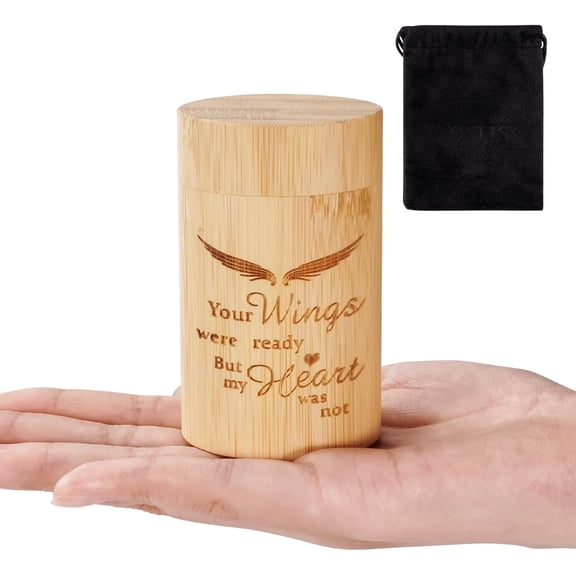 XIUDA Small Urns for Human Ashes Keepsake with Angel Wings, Urn for Human Ashes Adult Male Female, Bamboo Mini Keepsake for Ash, Biodegradable Urns