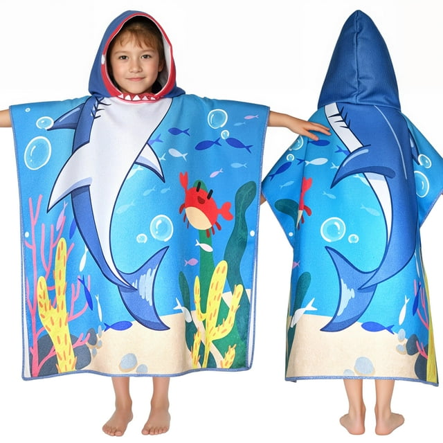Toalla Ythuil Shark con capucha para niños, 63 x 76 cm, con mochila