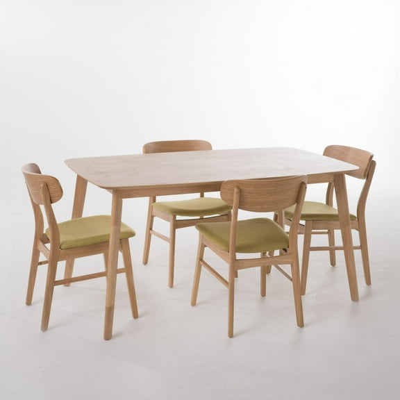 Elmay Mid-Century Modern 5 Piece Dining Set, Green Tea and Natural Oak