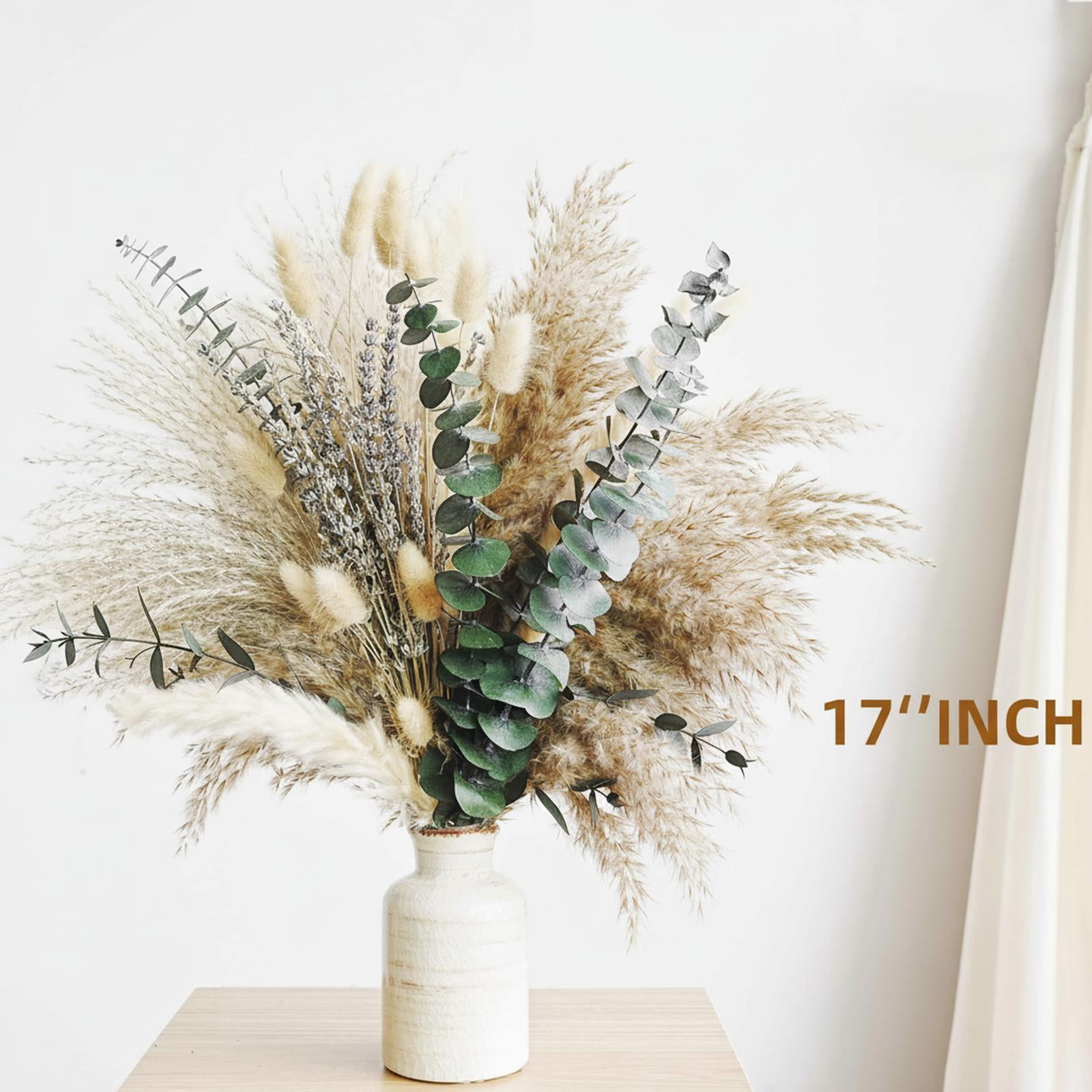 Green Pampas Grass Boho Dried Flower Bouquet Lavender Eucalyptus Rustic Western Decor for Bohemian Home Bedroom Wedding Table