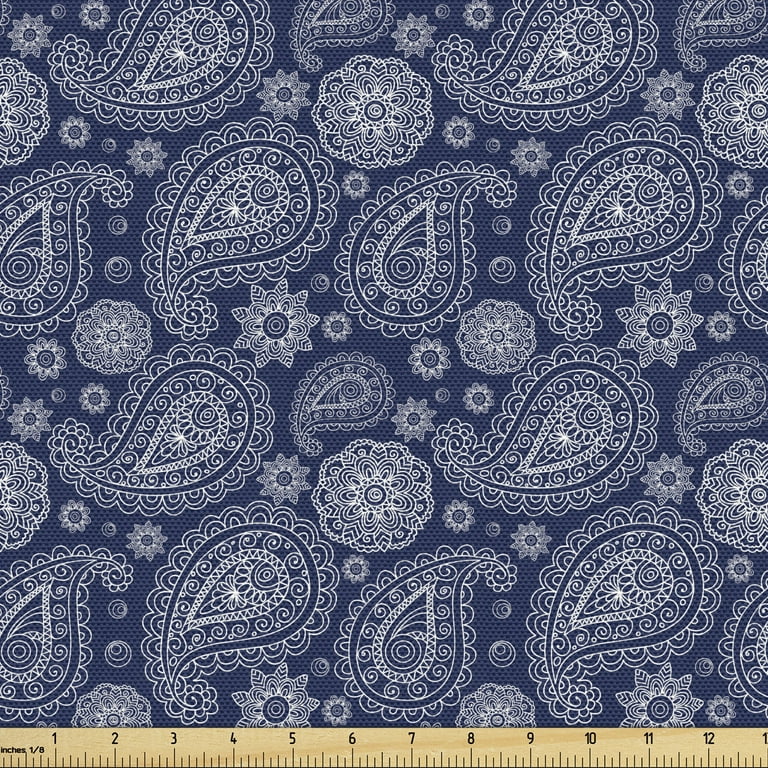 7 yards Floral Linen Fabric / Blue Linen Upholstery / Drapery Fabric /  Woven Blue Fabric / Heavy weight Fabric / Dark Blue Linen